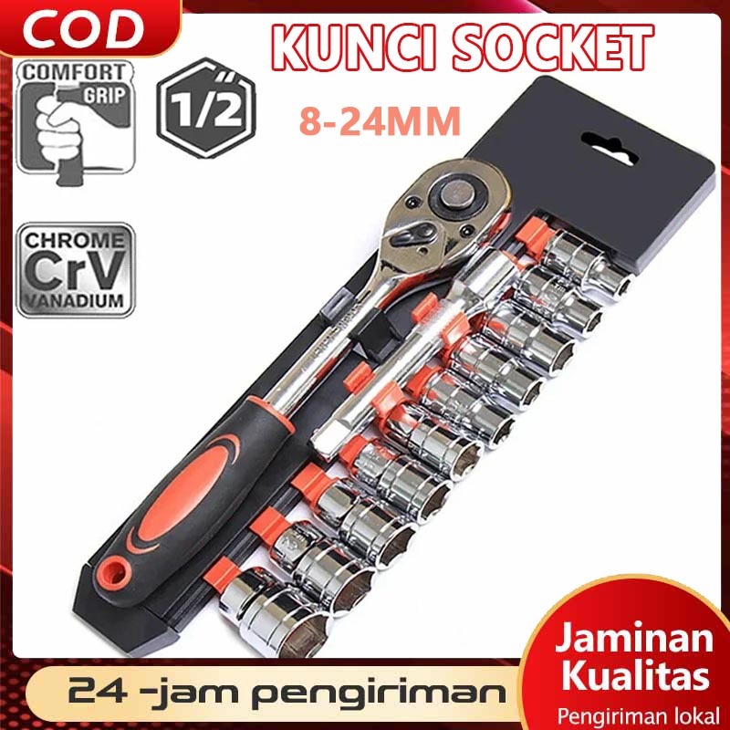 CODKunci Set 1/2inci Socket Sok 12pcs ocket motor lengkap socket CR-V Socket 8-24mm Kunci Set Socket