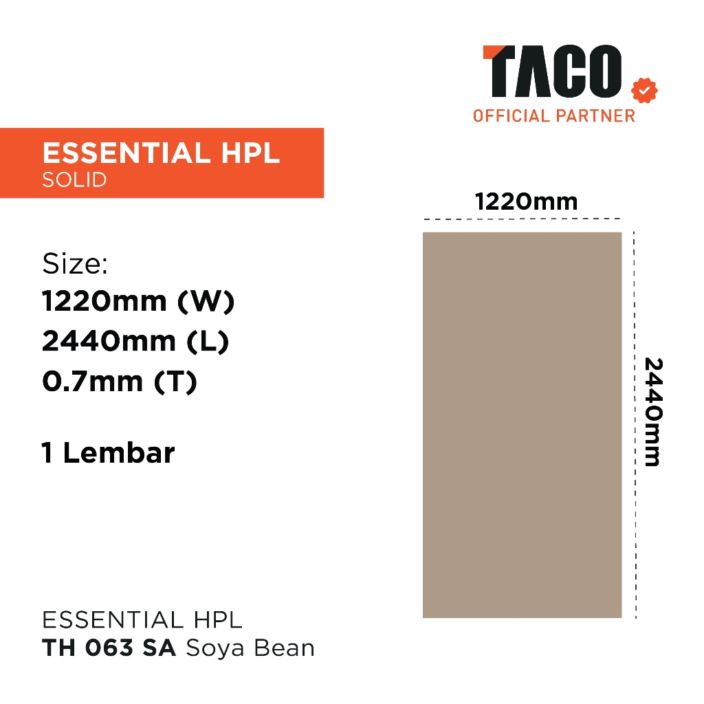 TACO Laminate HPL Solid Per 1 Lembar 122CM X 244CM - TH 063 SA Soya Bean