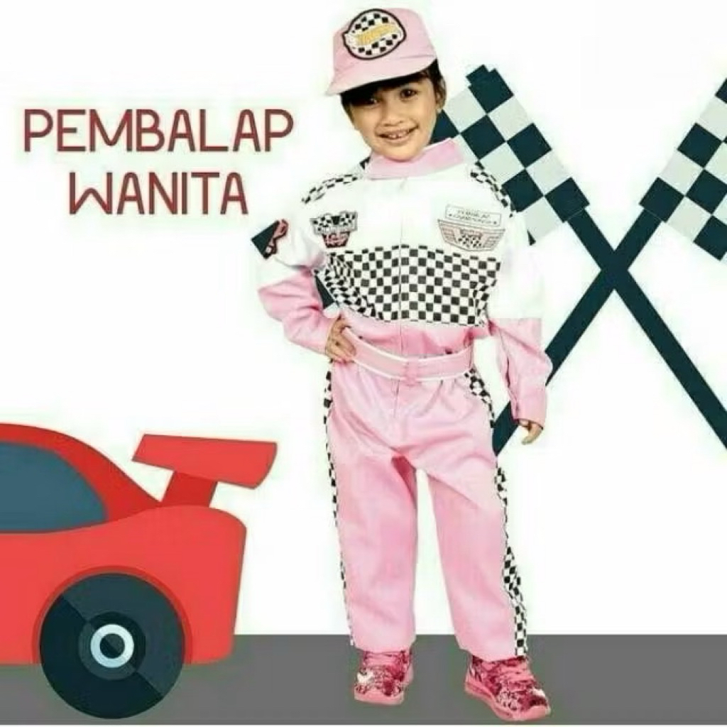Baju Seragam Profesi Anak PEMBALAP CEWEK / Baju Seragam Karnava PEMBALAP CEWEK TK SD SMP ( CEWEK )  