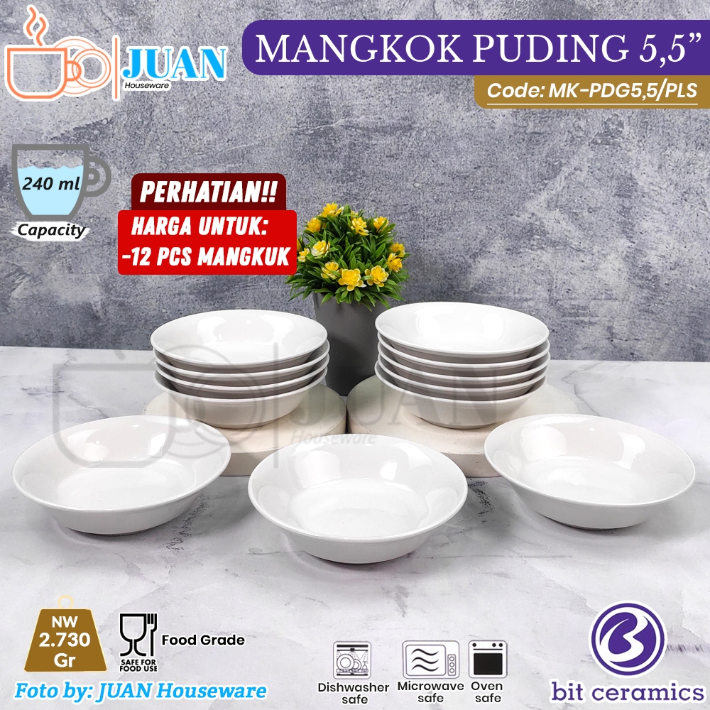 Bit Ceramics Mangkok Puding Keramik 5,5 inch (harga/1 lusin) Putih Polos | Hotel Ware Premium High Q