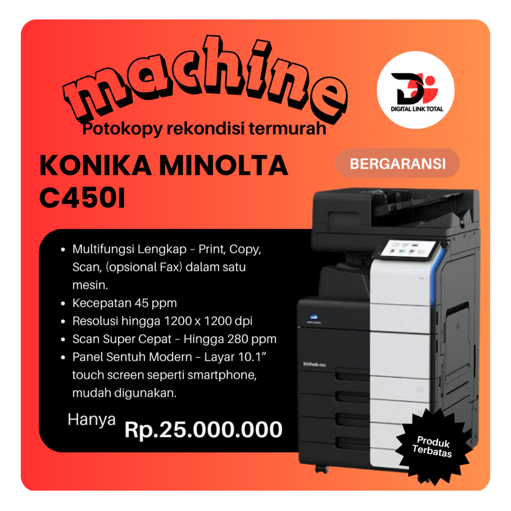mesin fotocopy Konica Minolta C450i Mesin fotocopy warna A3 multifungsi rekondisi siap pakai