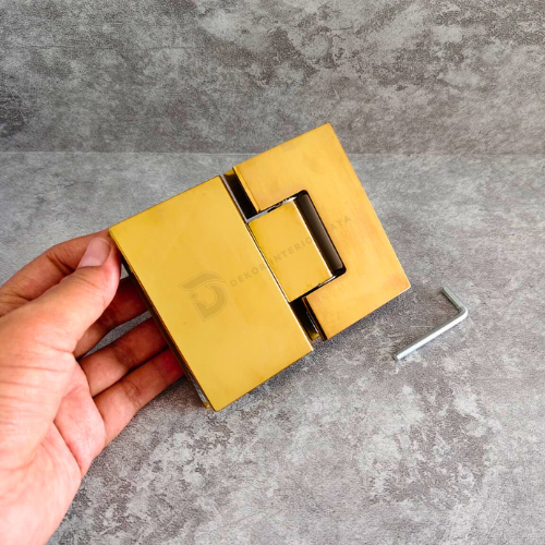 ENGSEL UNTUK PINTU KACA SHOWER / PINTU KACA KAMAR MANDI (ENGSEL SHOWER GLASS TO GLASS 180° GOLD
