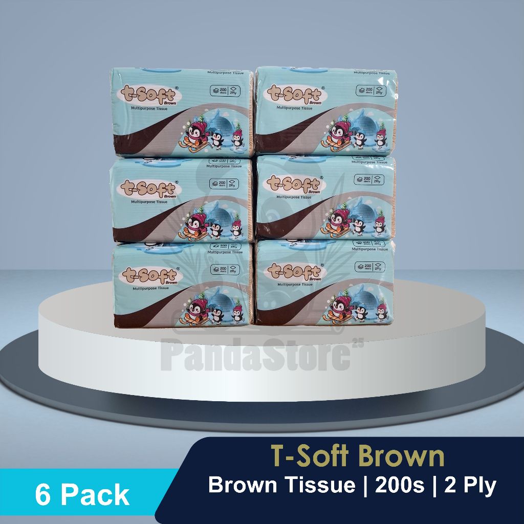 [ 6 Pack ] T-soft Brown Tissue 200 sheets | 2 ply | Tissue Coklat