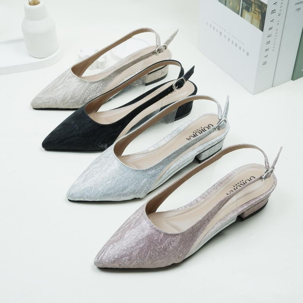 Goroka - klarisa Sepatu Pesta Wanita Sepatu Mules Wanita Hak 3 Cm Tali Belakang