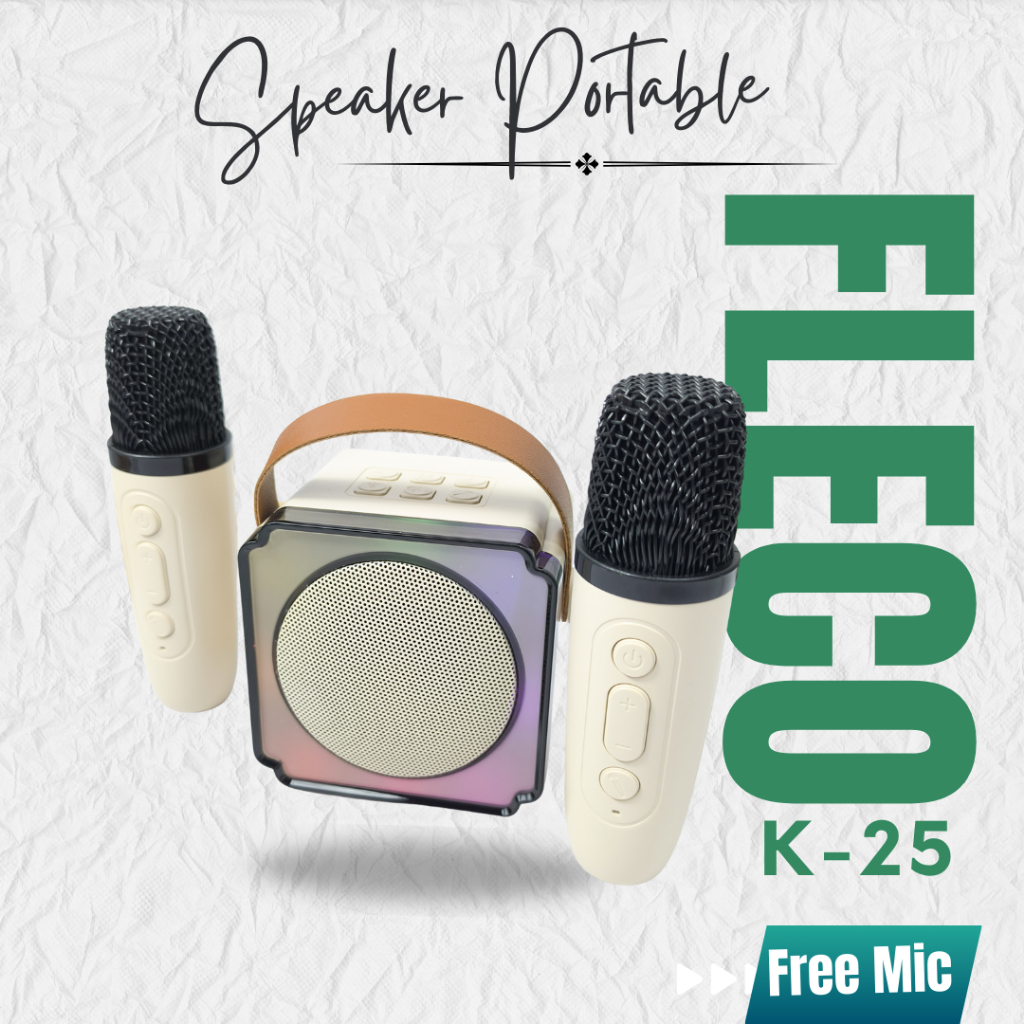 SPEAKER Portable Karaoke FLECO K-25 FREE 2 MIC Mini Bluetooth Bass Wireless