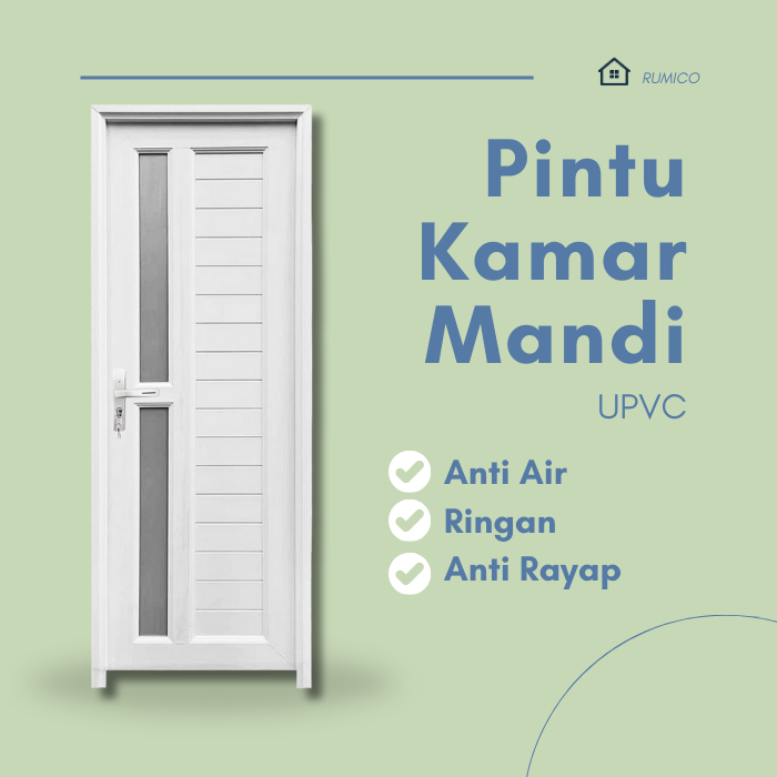 ICEPOL PINTU UPVC WC KOS PUTIH KACA KANAN / Pintu Kamar Mandi UPVC