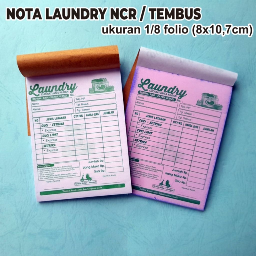 

Nota Laundry Mini Rangkap 2 NCR (Tembus) uk. 8x10,7 cm