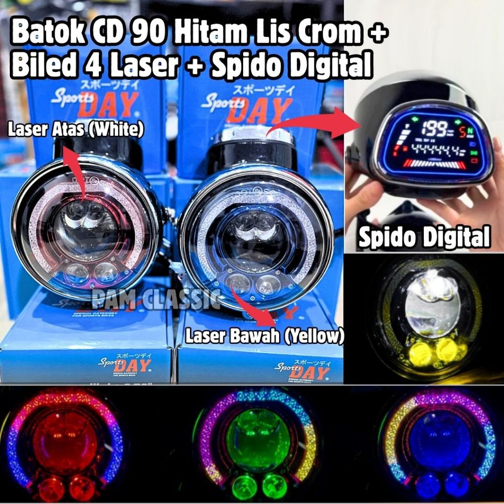 Lampu Biled 4 Laser Set Batok CD 90 Set Spidometer Digital DAY Batok CD 90 Set Biled PNP CB GL YL