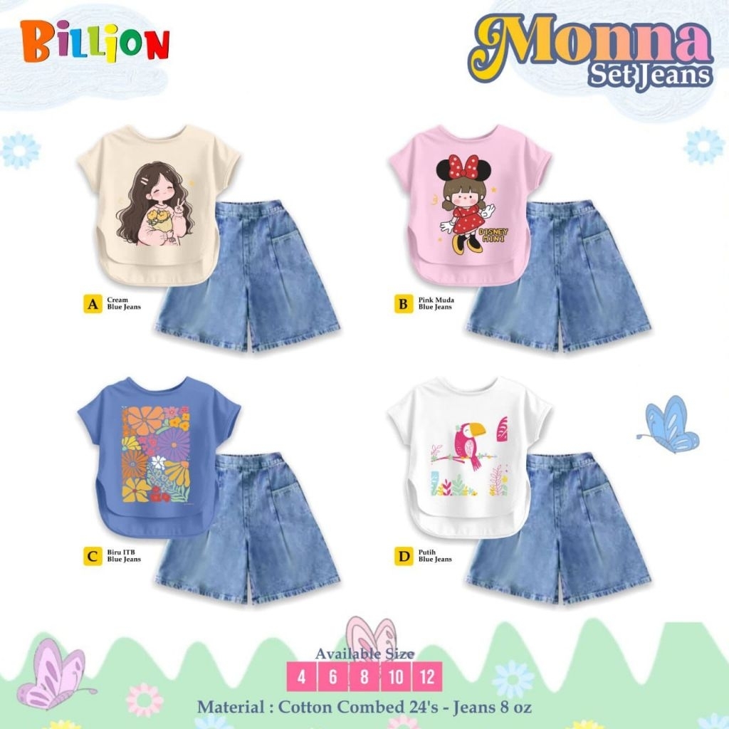 [Close] Billion Setelan Kaos Celpen Denim Anak Cewek Daily Monna Set Jeans Kulot 4-12th Premium /Ter