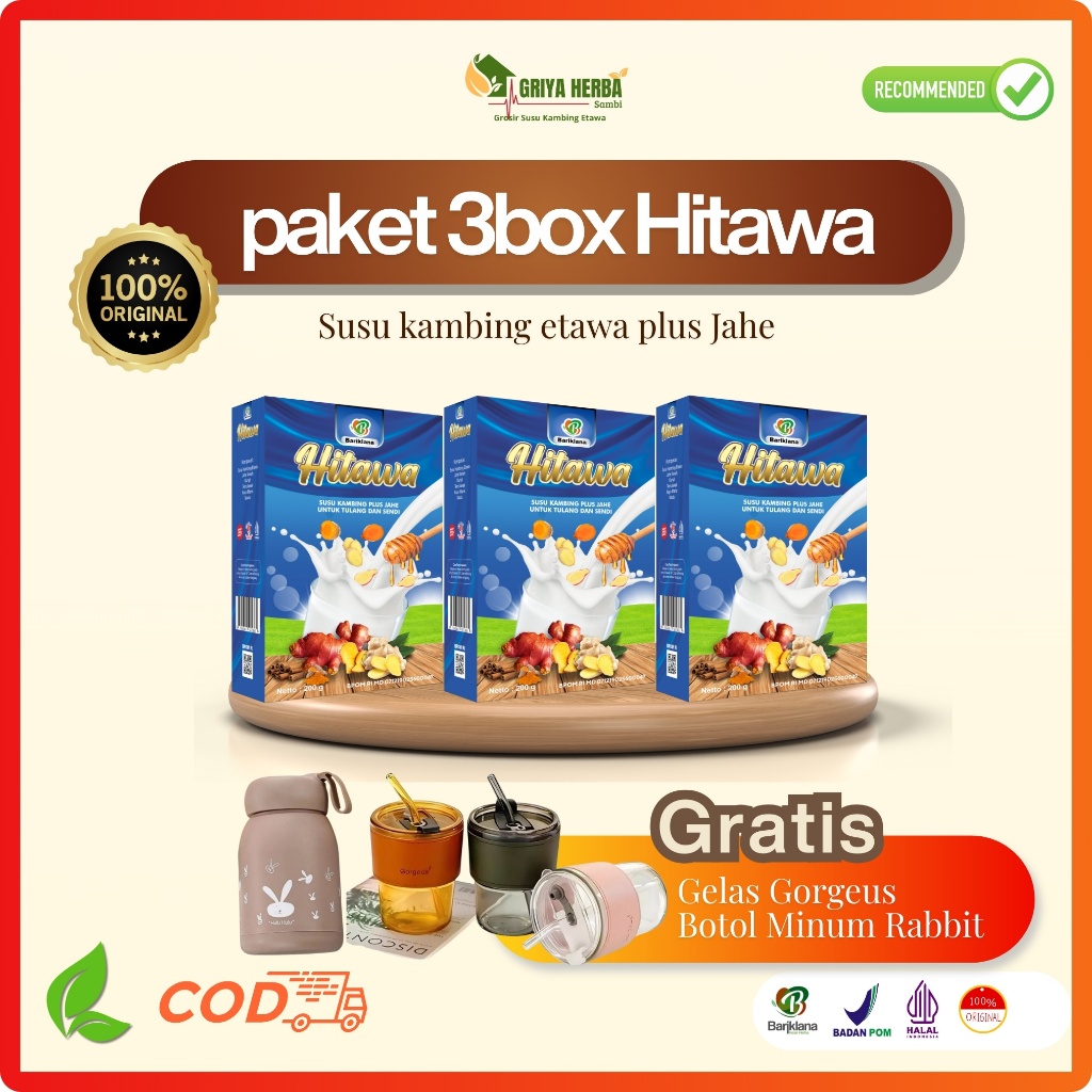 

PAKET 3 BOX HITAWA Susu Kambing Etawa Plus Jahe – Herbal Sendi & Tulang | Bantu Asam Urat, Rematik, Nyeri Otot, Cegah Osteoporosis