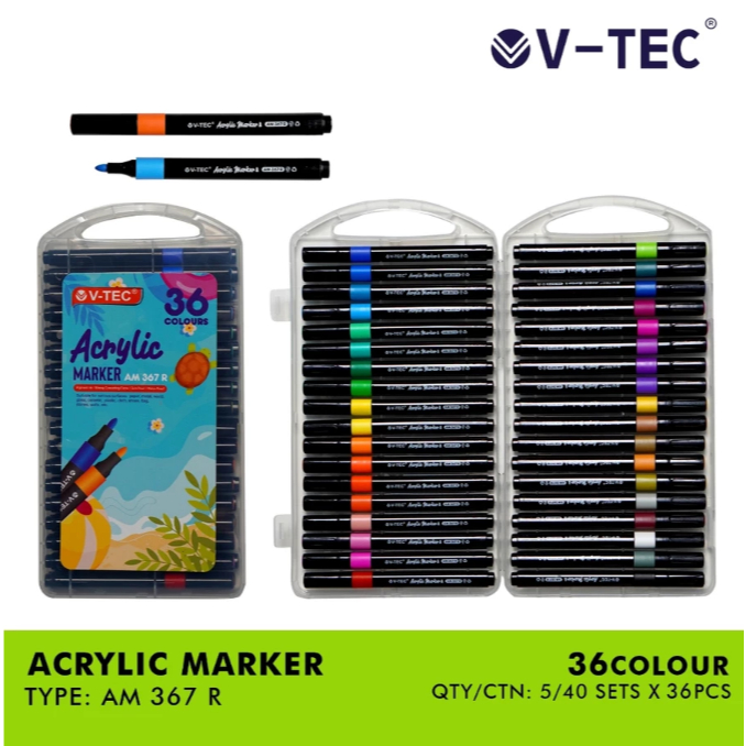 

V Tec Acrylic marker 12/14/36 COLOR (AM 367 R) - Pen Akrilik Marker Warna Cepat Kering Tahan Air / Spidol Acrylic Painter
