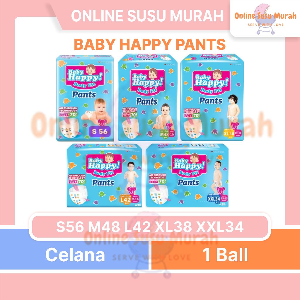 BABY HAPPY PANTS M48 L42 XL38 S56 XXL34 POPOK CELANA JUMBO PPKS
