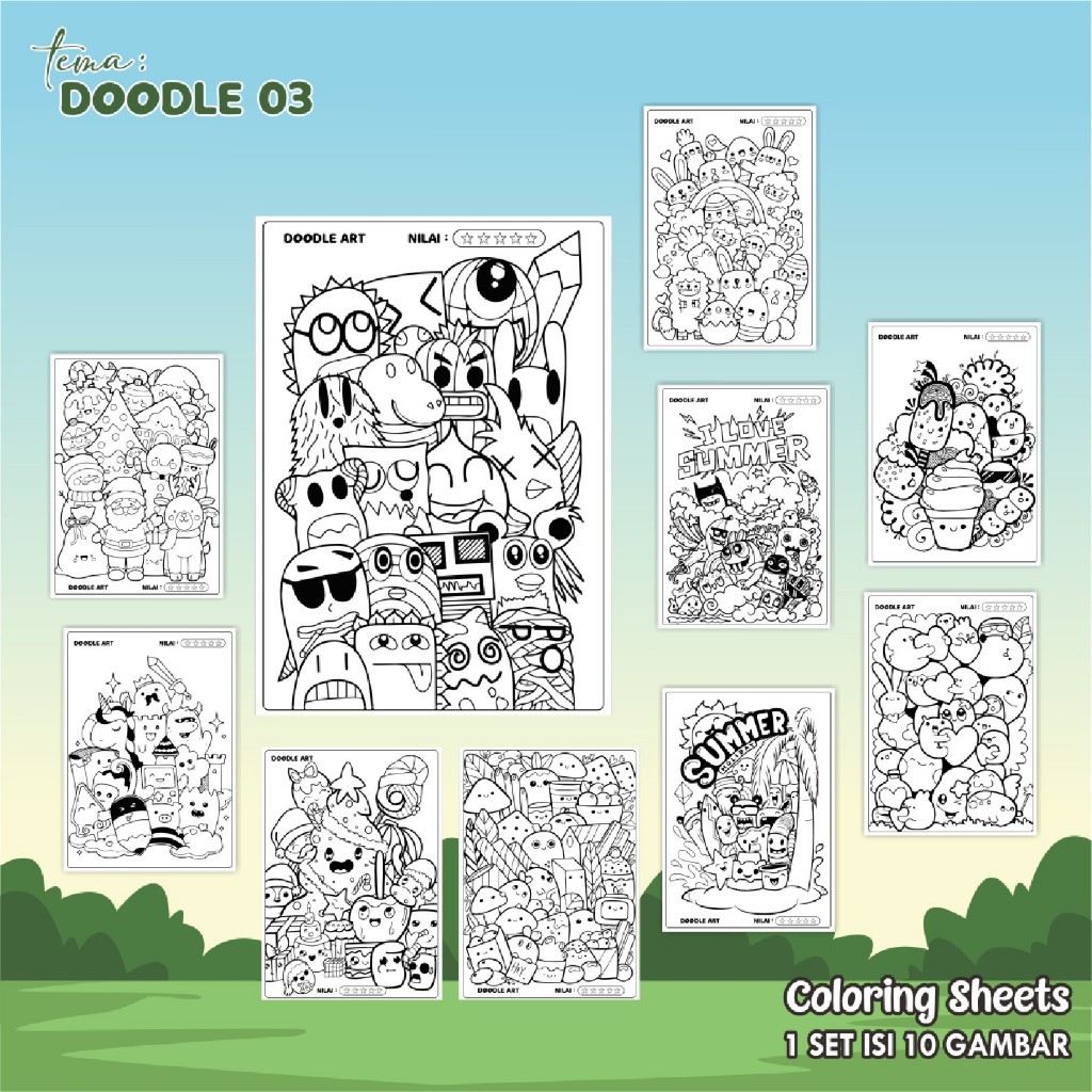 

(DOODLE 03) KERTAS MEWARAI ANAK UKURAN A4 - LEMBAR MEWARNAI MURAH READY STOCK - COLORING SHEETS ANAK PAUD/TK