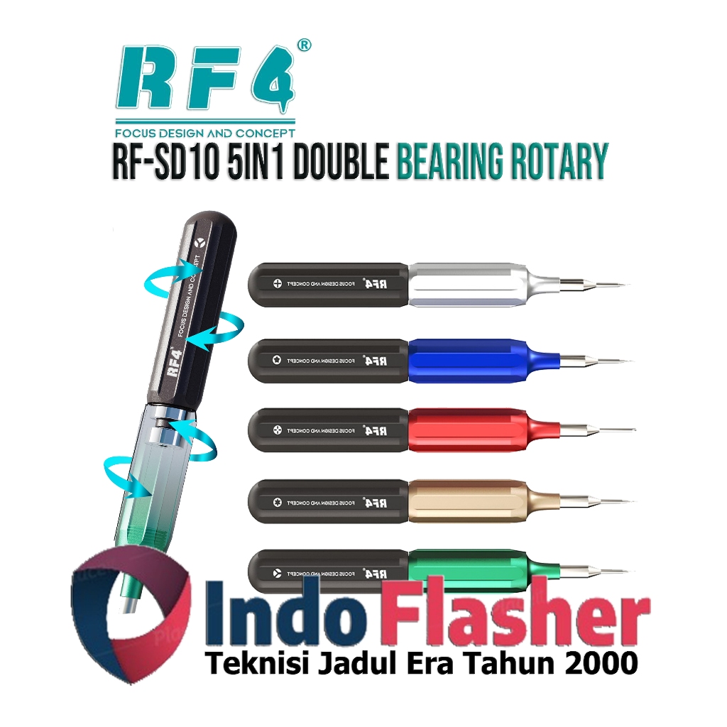 RF4 RF-SD10 5in1 Double Bearing Rotary Hand Grip Screwdriver - Obeng Set 5in1 RF4