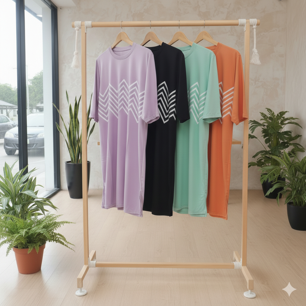 Tunik Kaos Oversize Wanita Motif Zig Zag Grafis Kekinian Korean Style Terbaru 2025 Bahan Kaos Adem P