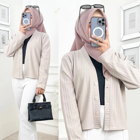ZIADAH - Cardigan Crop Wanita Knit Premium Outer Top Knitwear - Akemi Hornet Crop Knit Cardigan