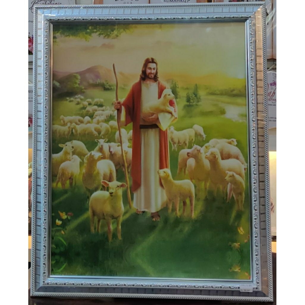 PAJANGAN BINGKAI TUHAN YESUS  DAN KAWANAN DOMBA