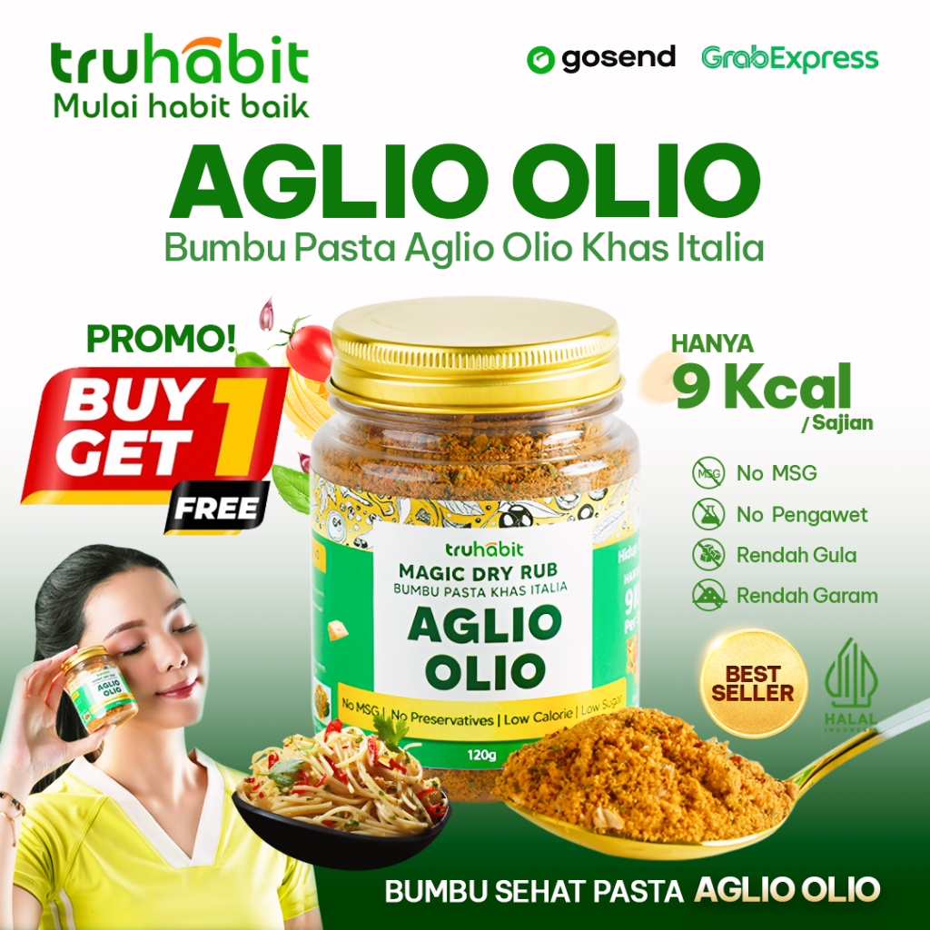 

(PROMO B1G1) - TRUHABIT, Dry Rub Aglio Olio | Bumbu Aglio Olio | Bumbu Diet | Bumbu Instan | Dry Rub Bumbu Marinasi Ayam & Daging Diet | Bumbu Dapur Bubuk Lengkap Tanpa MSG & Pengawet | Rendah Kalori
