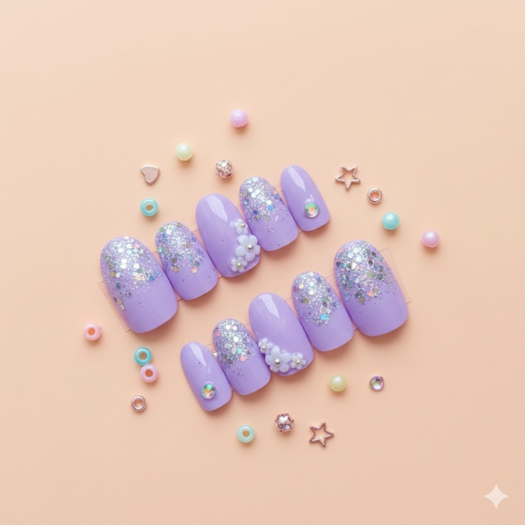 KUKU PALSU ID - Press on nails warna lilac / nail art kuku palsu wedding pengantin murah vol A2