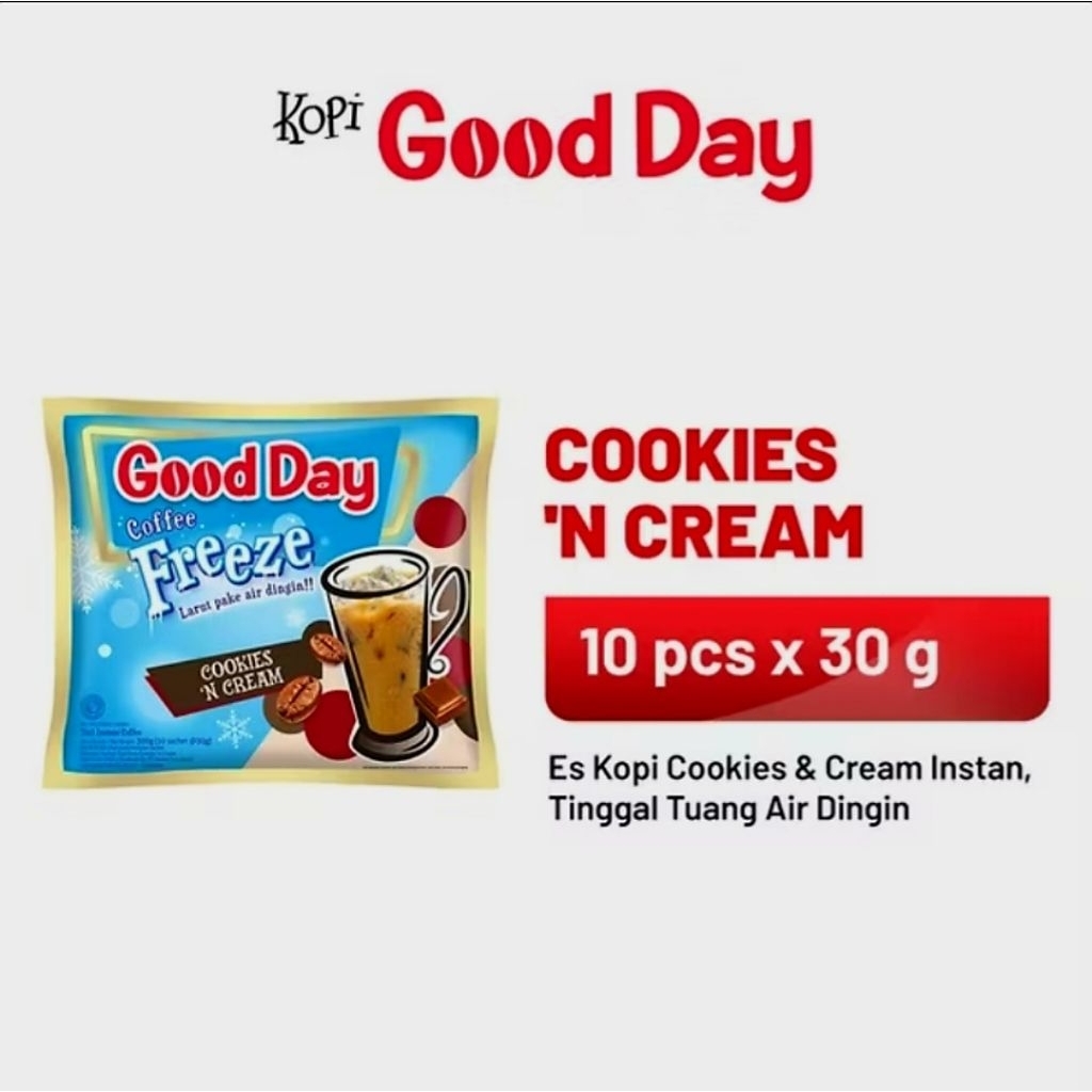 

(1 renceng / 10 sachet) GOOD DAY FREEZE Cookies n Cream 30 gr | Mom Happy Store