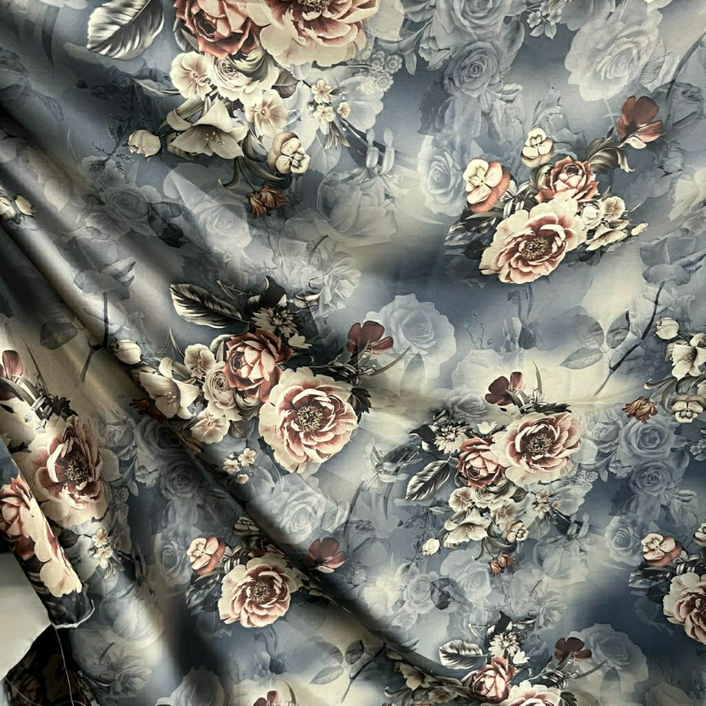 KAIN SATIN SILK PREMIUM MOTIF BUNGA BESAR  - KAIN SATEN MOTIF KEMBANG BESAR  - BAHAN KAIN MOTIF BUNG