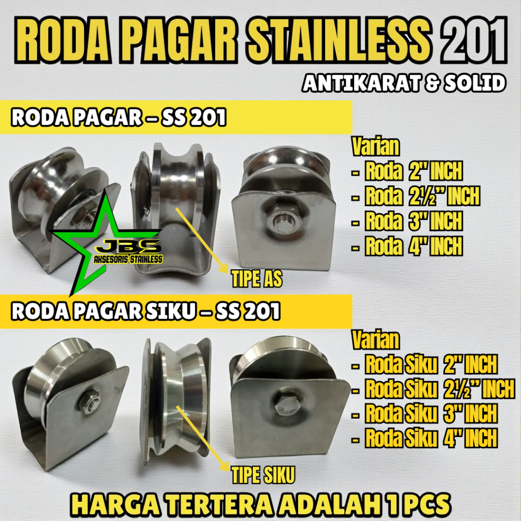 RODA PAGAR STAINLESS 201 TIPE AS DAN SIKU RODA STAINLESS SUS 201