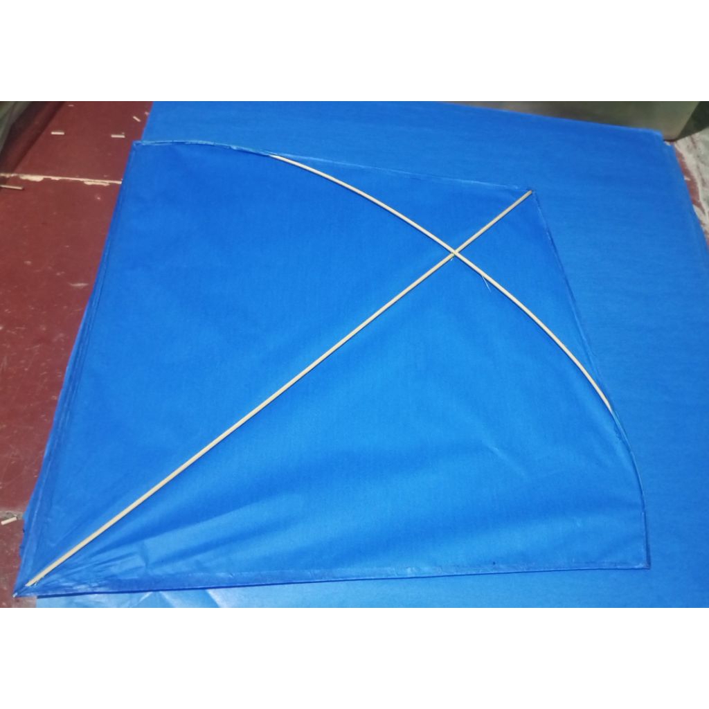 layangan seot ukuran 54cm badan 46cm.bahan kertas tisu warna biru & putih pulkadot