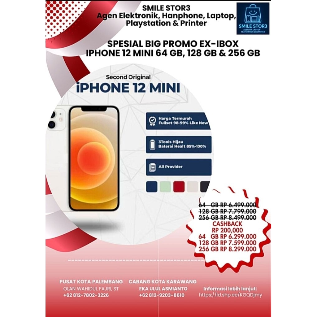 Second Original 100% Like New iBox Iphone 12 Mini 64 GB, 128 GB & 256 GB