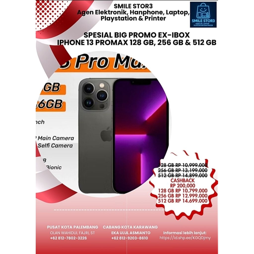 Second Original 100% Like New IBOX Iphone 13 Pro & Promax 128 GB, 256 GB, 512 GB