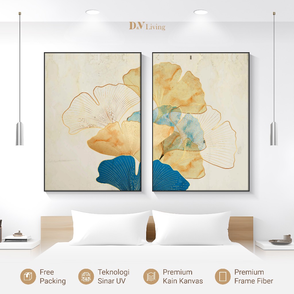 DVLIVING Set 2 PCS Hiasan Dinding Ruang Tamu – Lukisan Canvas Padang Ilalang / Rumput (80×57, 40×57,