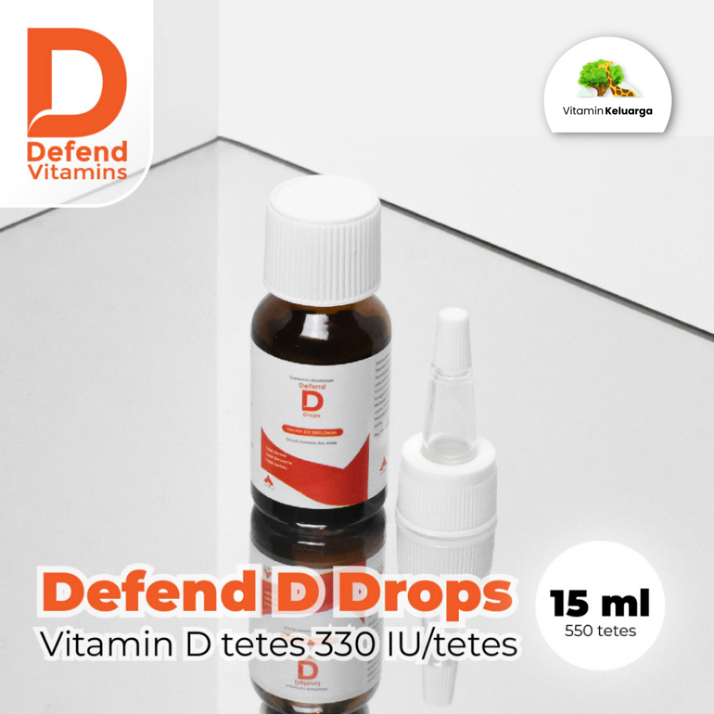 Defend D Drops Vitamin D3 Tetes Untuk Bayi | Anak | Dewasa, 330IU/Tetes, 15ml