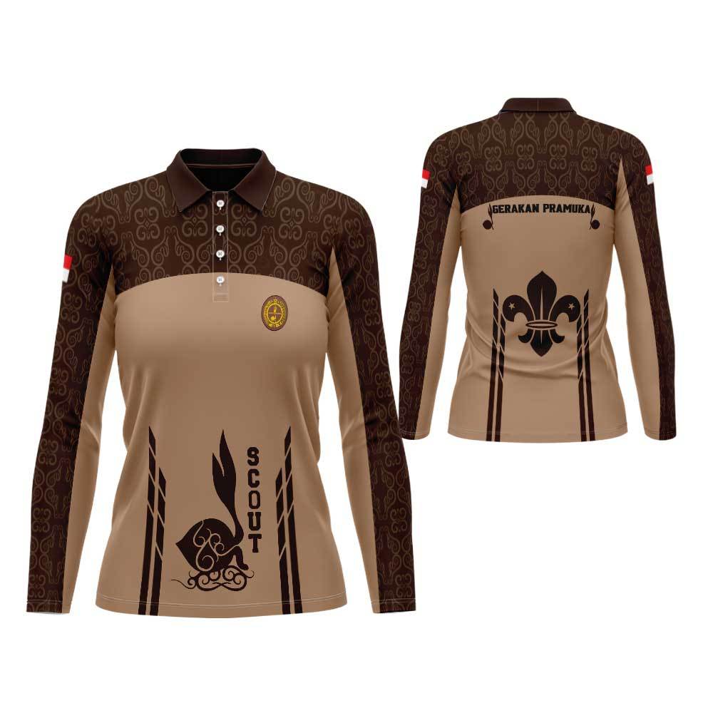 Baju Berkerah/Baju Polo Wanita Tangan Panjang Pramuka  Terbaru Fullprint