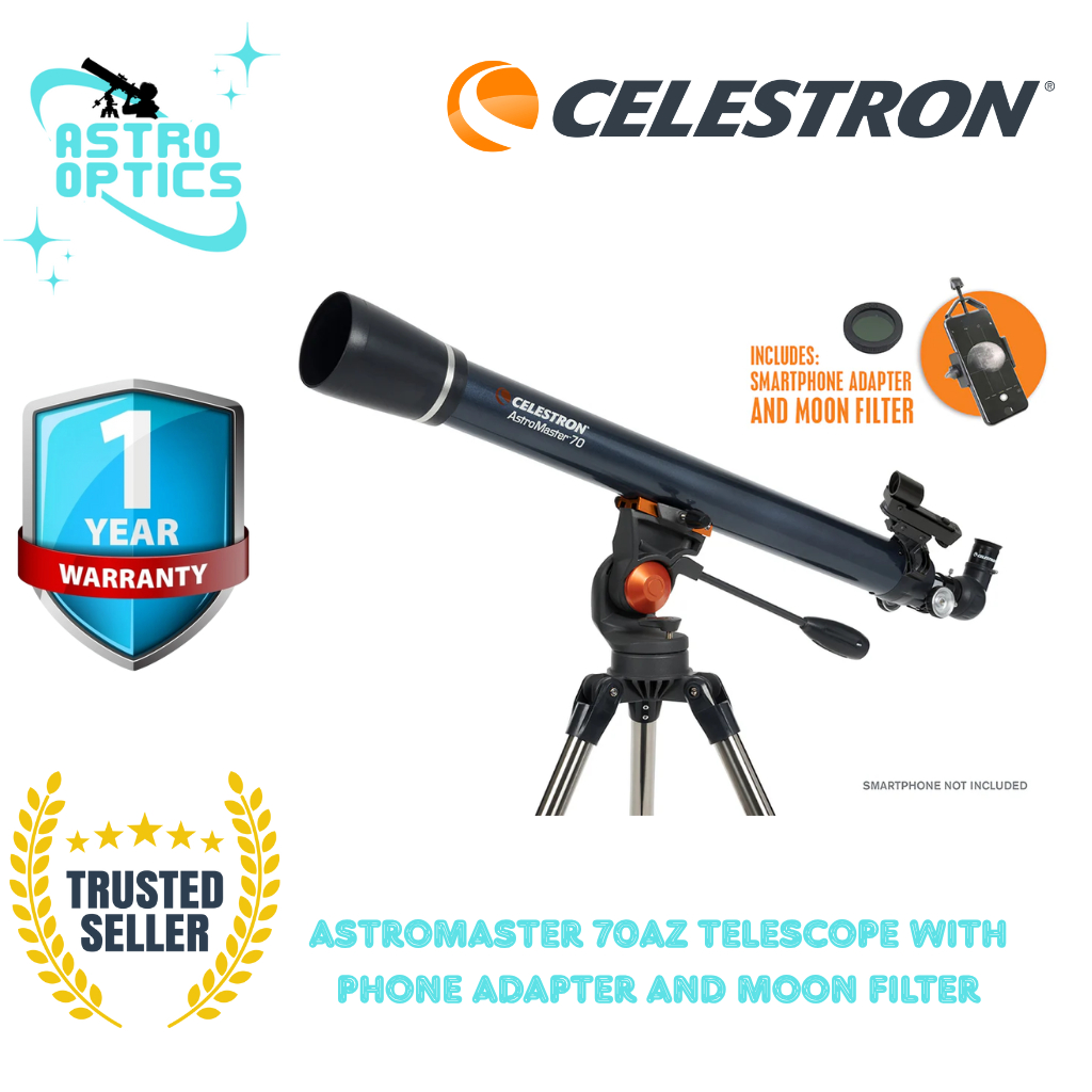 Celestron Astromaster 70AZ Refraktor Teleskop Altazimuth dengan adaptor HP dan filter bulan, Teropon