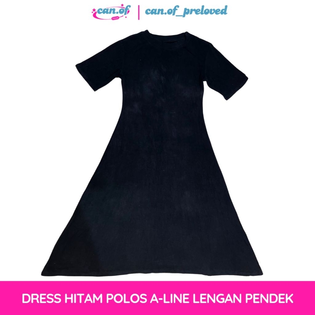 Dress Hitam Polos A-Line Lengan Pendek | Can.Of_Preloved