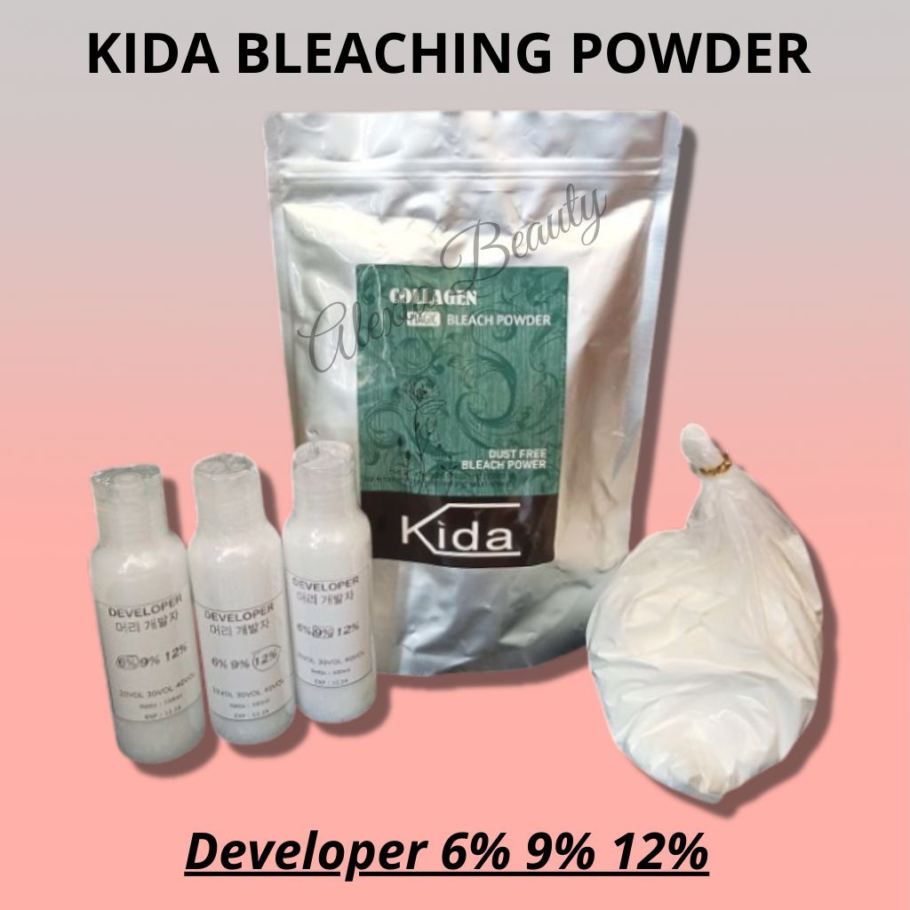 Kida Bleaching putih+Developer Bleaching Rambut Level 9 GRADE PREMIUM COLLAGEN Bleaching powder Kore
