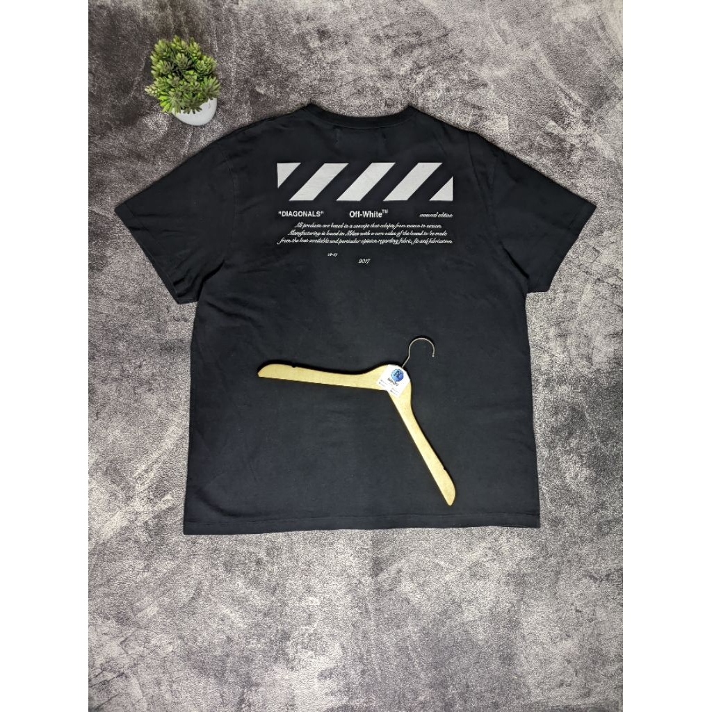 Kaos T-Shirt Tee Off White For All Diagonal "01" Print Black Size M Fit XL Oversize Second Full Tag 