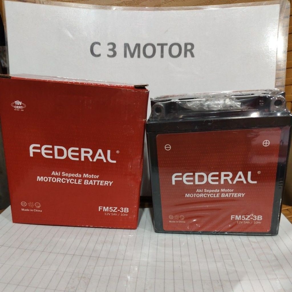 Aki kering Motor / Federal FM5Z-3B  12V 5Ah/ 10 Hr .MIO SPORTY/GRAND/SUPRA/SMASH/VEGA R NEW/MEGA PRO