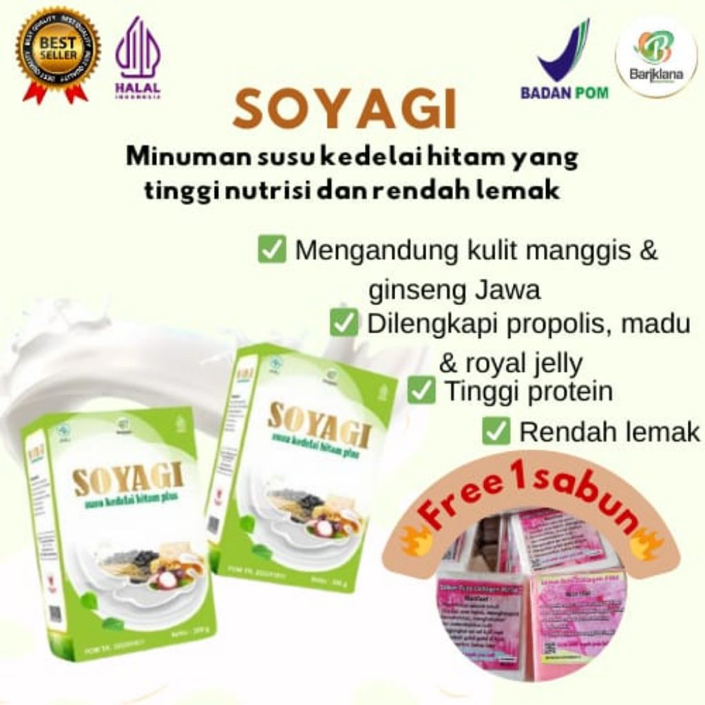 

[ORIGINAL] SOYAGI Susu Kedelai Hitam Plus-BPOM & HALAL+ Bonus Sabun Susu