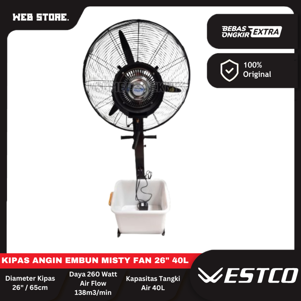 Kipas Angin Embun Westco 26 Inch Mist Fan Embun Kabut Halus Spray Fan Water Tank 40L WESTCO