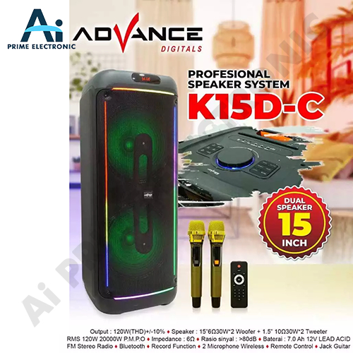 ADVANCE K15D-C K15DC Spiker Speker Speaker Professional 15 inch Free 2 Mik Mic Wireless Bluetooth