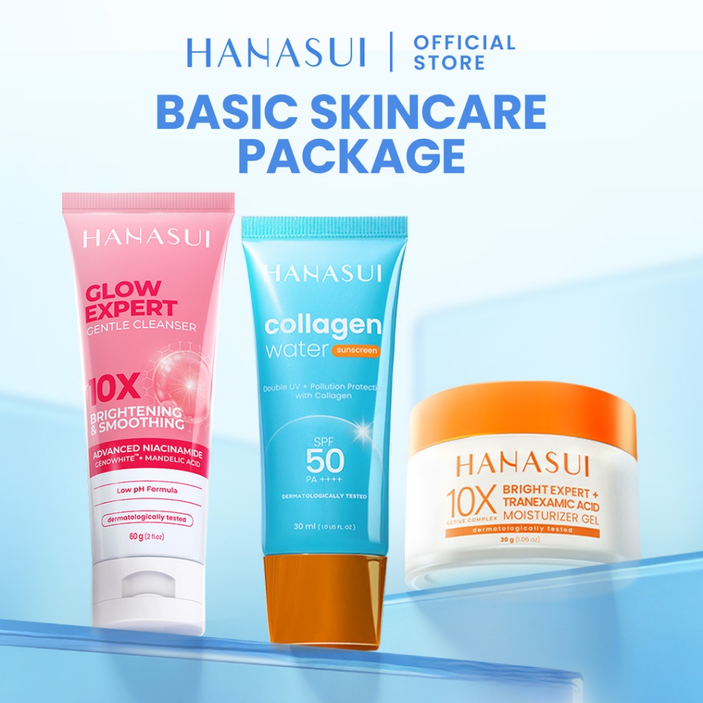 【BUNDLE】HANASUI Basic Skincare Set - Glow Expert Gentle Cleanser Collagen Water Sunscreen SPF 50 Bri