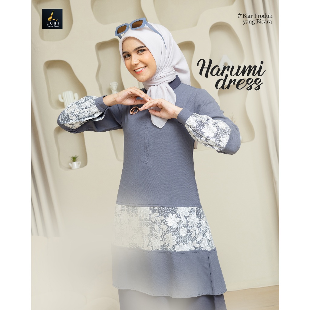Harumi Dress by Lubi Gamis Muslimah Busui Friendly & Wudhu Friendly Brukat Polos Premium Dress