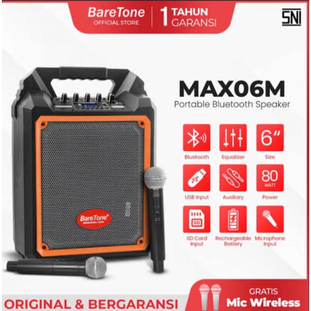 BARETONE SPEAKER PORTABLE MAX06M 6 INCH ORIGINAL BARETONE
