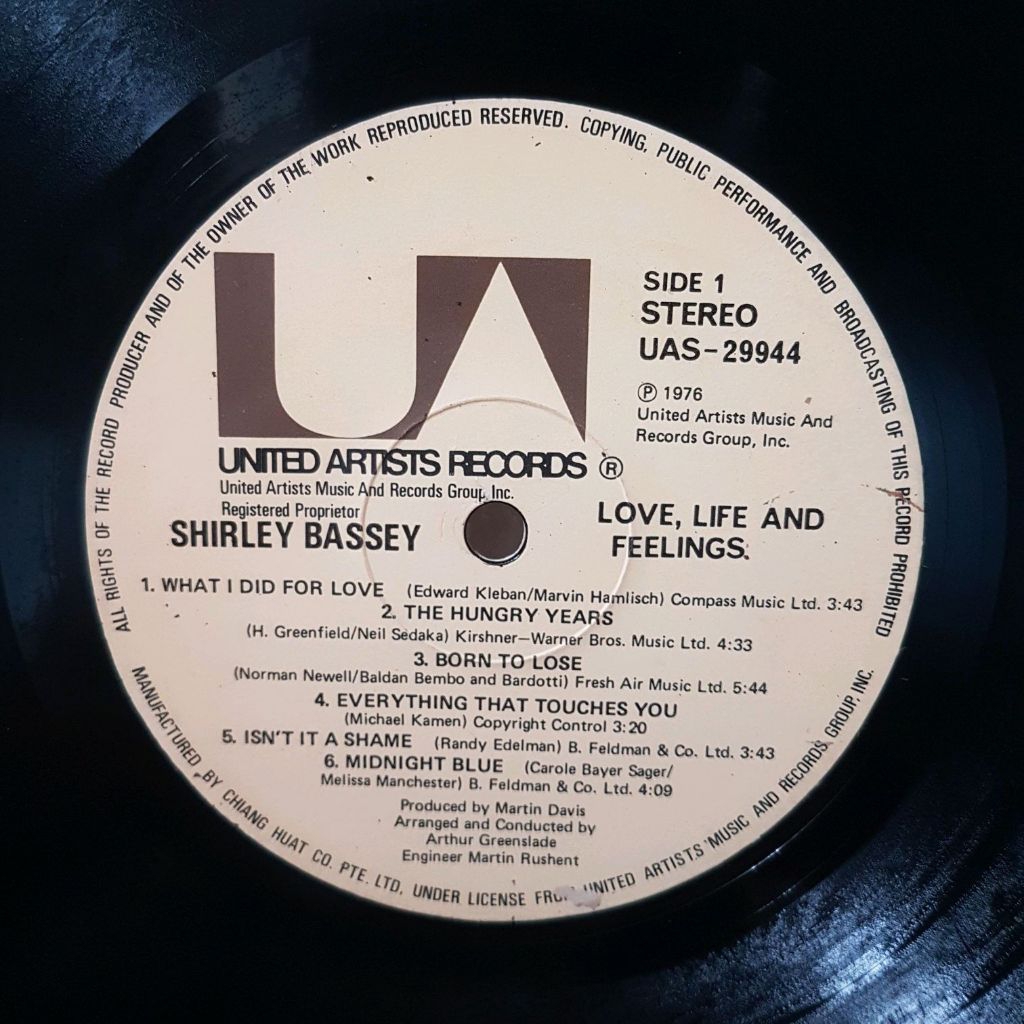 Vinyl Piringan Hitam 12 inch Shirley Bassey - Love, Life And Feelings