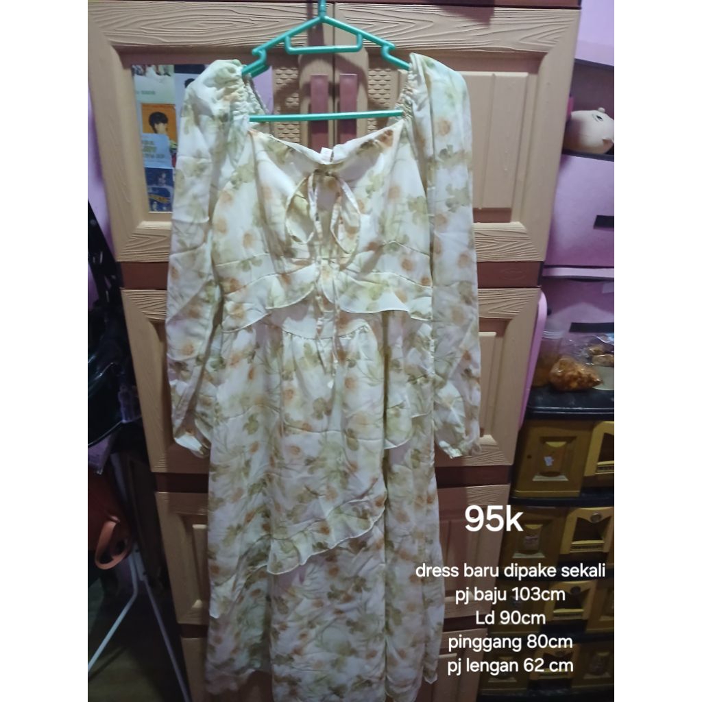 preloved dress hijau / gaun hijau piknik