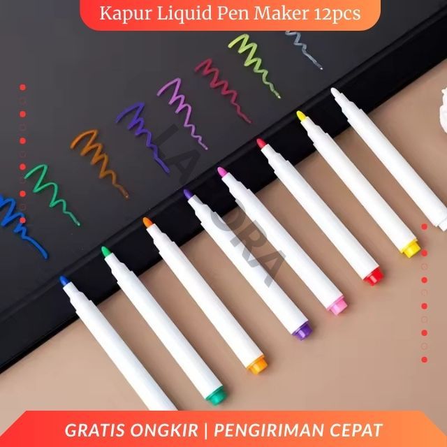 

Spidol Kapur Liquid Chalk Erasable Pen Marker Jendela Kaca Papan Tulis 12 pcs