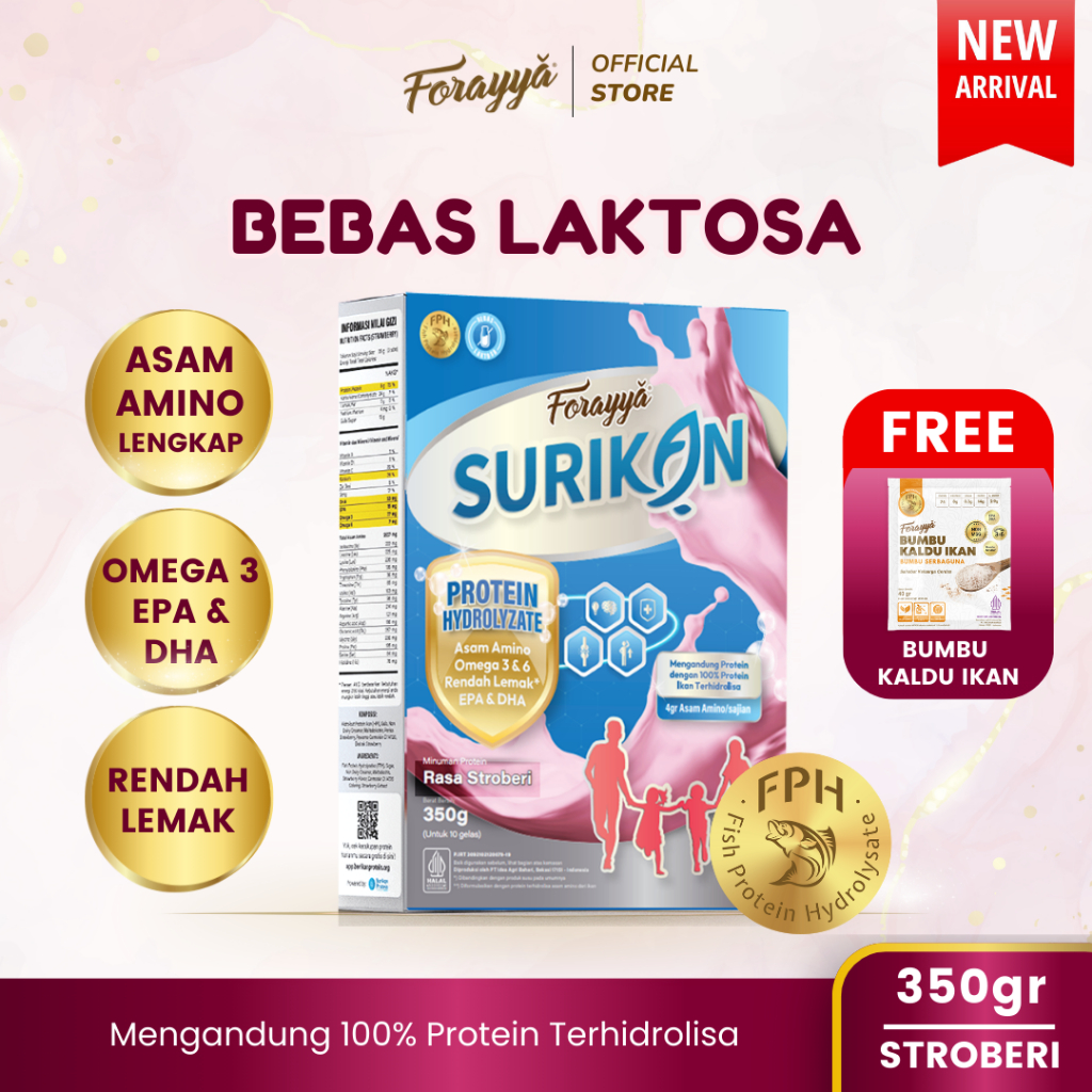 

Surikan Strawberry Bebas Laktosa Tinggi Protein Susu Bubuk Anak Omega 3 EPA DHA 350gr