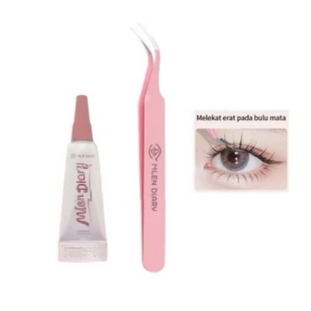 Mlen Diary Eyelash Glue+Pinset Tweezer  bulu mata