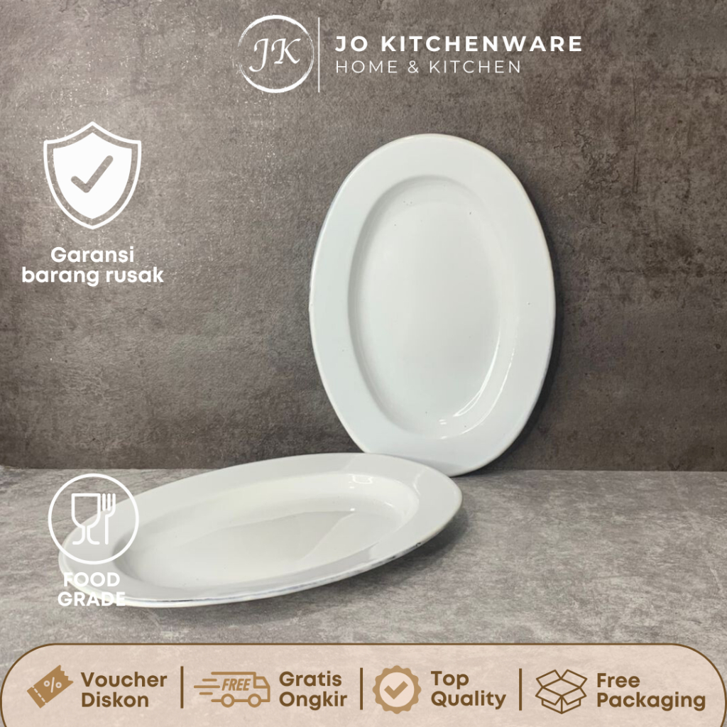 Set Piring Oval Saji Putih Polos Enamel Ukuran 30 x 21cm / piring saji ikan sayur / Piring Enamel Ov