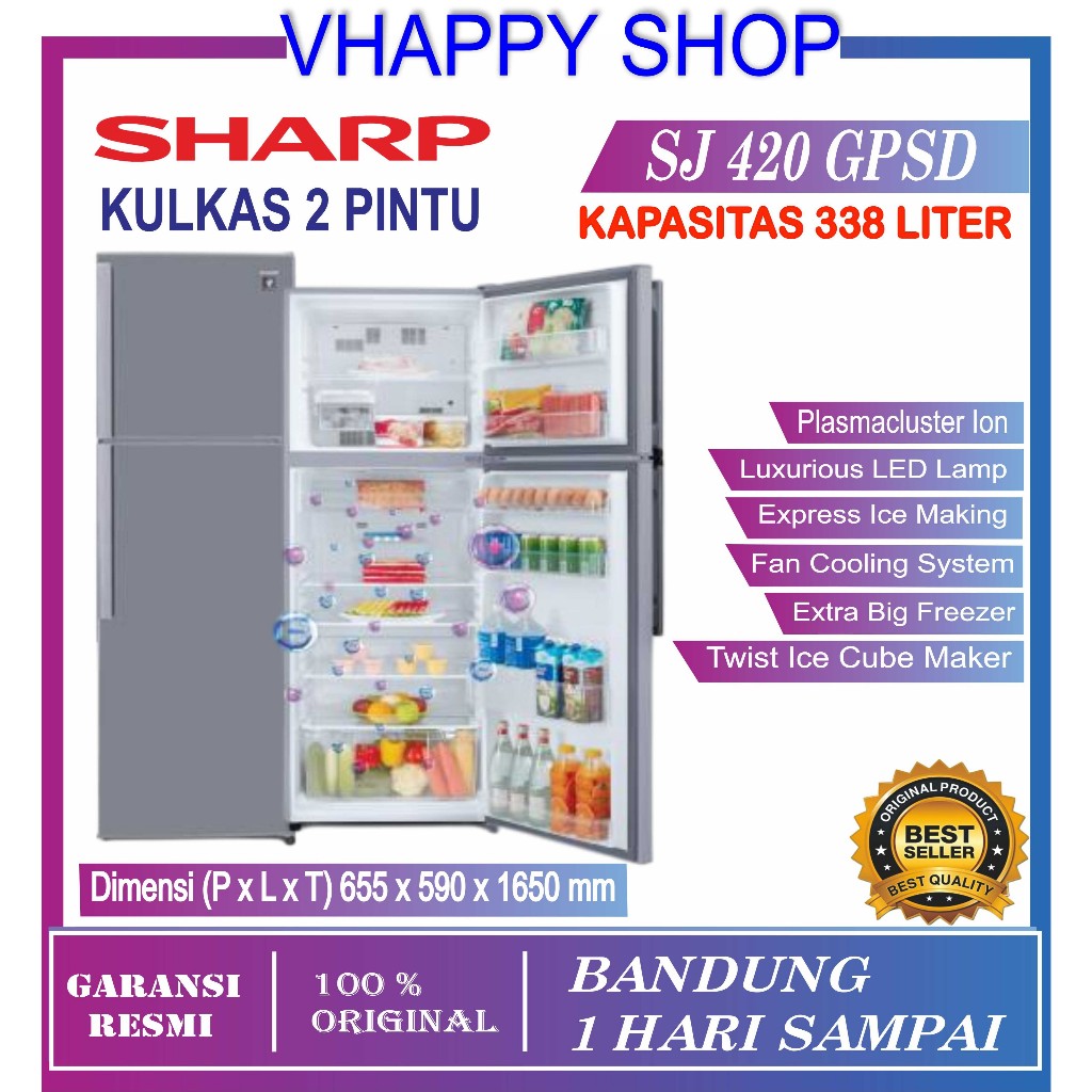 KULKAS SHARP  2 PINTU SJ 420 GPSD 2 PINTU SJ420 GP 420GPSD 420GP SD GARANSI RESMI